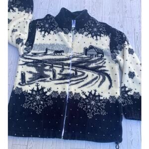 Art Unlimited Sportswear Fleece Jacket Winter Scene Snowflake Print Zip Up M